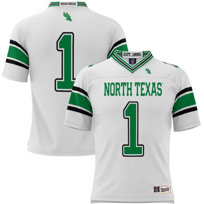 #1 North Texas Mean Green ProSphere Endzone Football Jersey - White SKU:5234334
