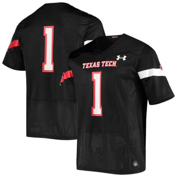 #1 Texas Tech Red Raiders Under Armour Logo Replica Football Jersey - Black SKU:3832708