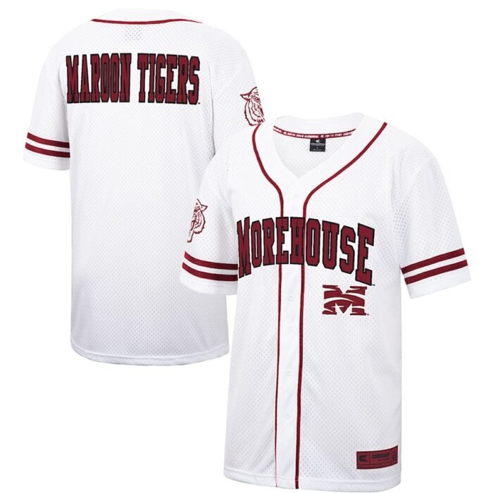 Morehouse Maroon Tigers Colosseum Free Spirited Mesh Button-Up Baseball Jersey - White SKU:4661789