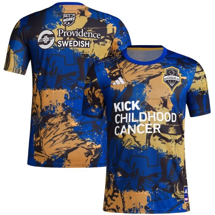 Seattle Sounders FC adidas 2023 MLS Works Kick Childhood Cancer x Marvel Pre-Match Top - Royal SKU:5208409