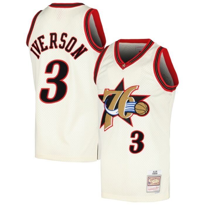 Allen Iverson Philadelphia 76ers Mitchell & Ness Chainstitch Swingman Jersey - Cream SKU:200049127